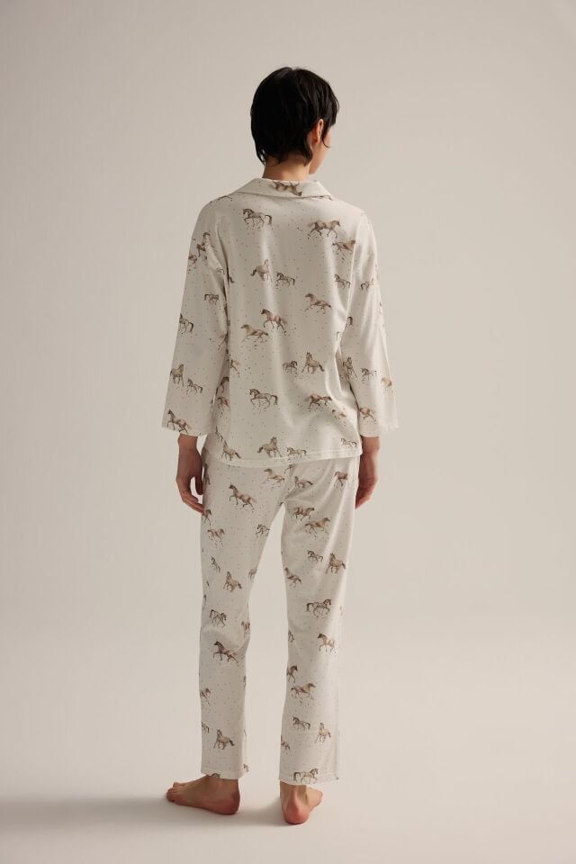 Kadın Pamuklu Uzun Kollu Gömlek Pijama Takımı xs