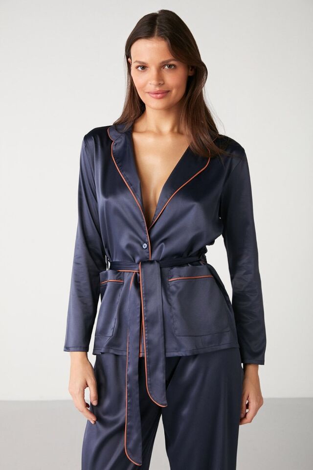 Saten Pijama Takımı S - petrol