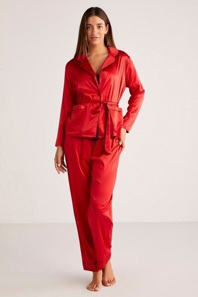 Saten Pijama Takımı L - gül kurusu 