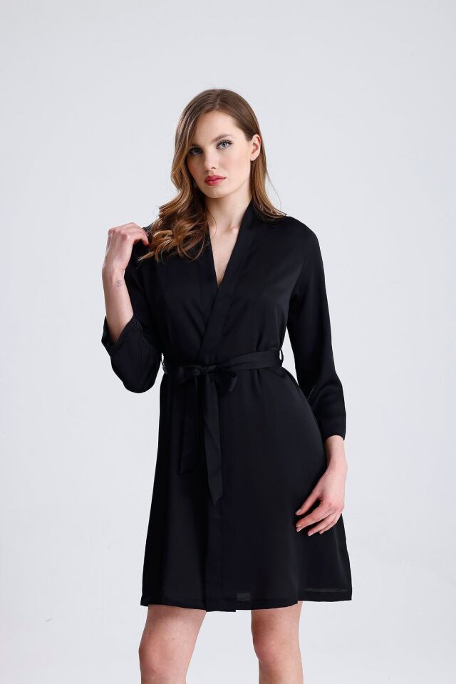 Krep Saten Taşlı Bride Sabahlık L