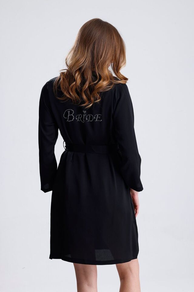 Krep Saten Taşlı Bride Sabahlık L