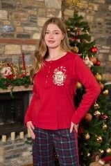 Ekose Desen Yeni Yıl Temalı Kadın Pijama Takımı